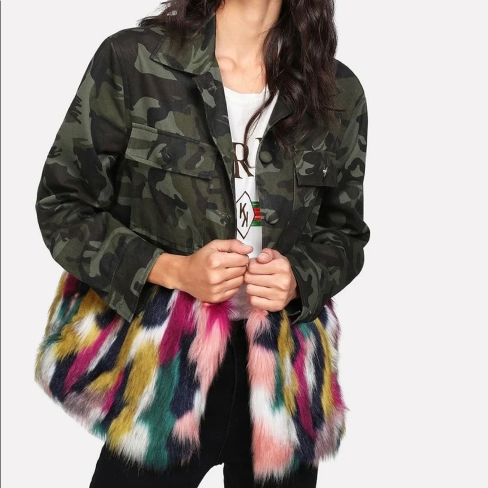 Colorful faux trim camo jacket